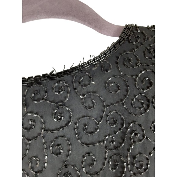 Vintage Niteline by Della Roufogali Black 100% Silk Beaded Blazer Jacket XL - Picture 11 of 12